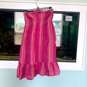 Strapless striped dress.